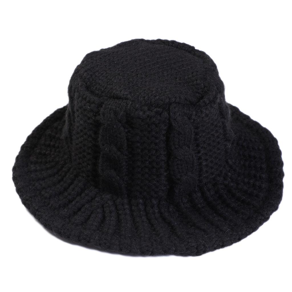 Women Winter Cable Knit Bucket Hat Twist Pattern Solid Color Warm Fisherman Cap HOM