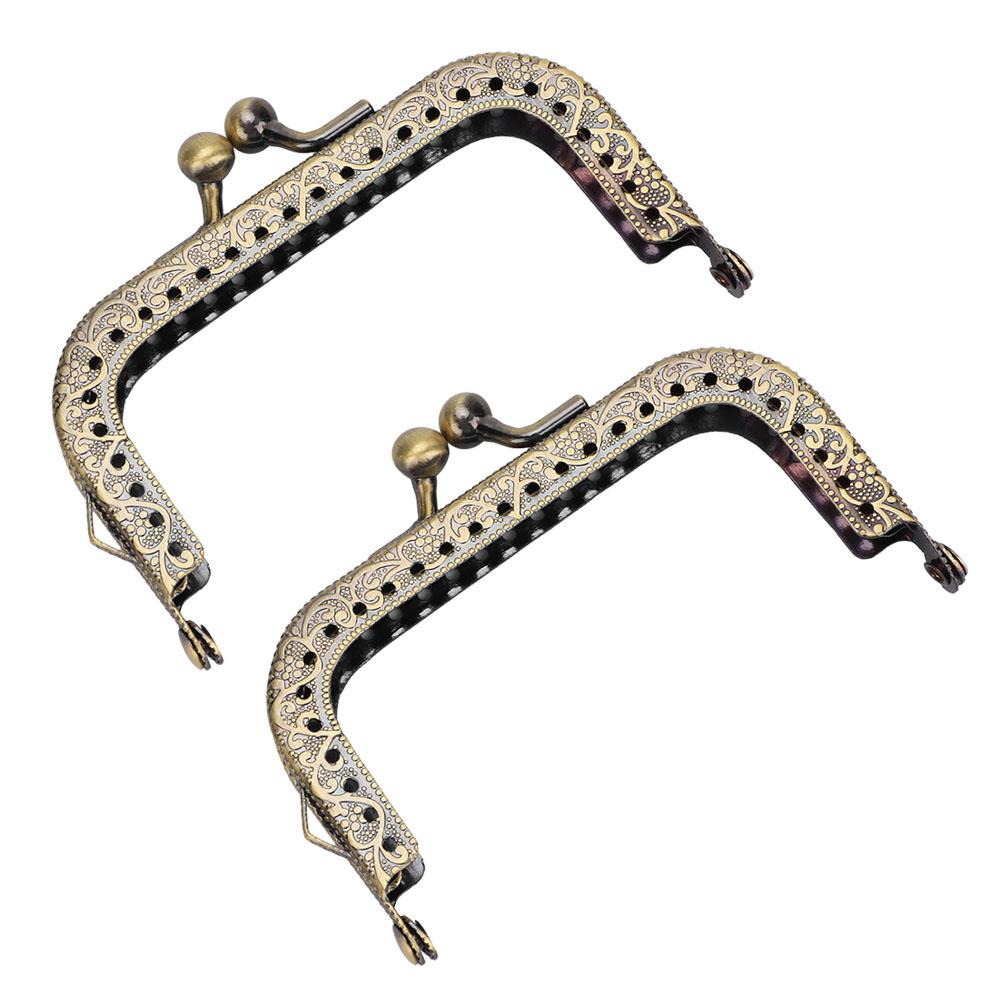 2pcs DIY Bag Handle Green Bronze Square Purse Frame Embossed Metal Handbag Handle (8.5cm)