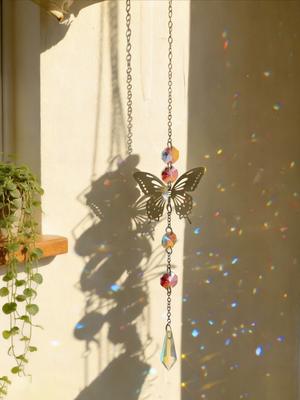 Butterfly Crystal Suncatcher Rainbow Maker Hanging Ornament with Prism Beads Light Catcher for Window Home Garden Decor Gifts