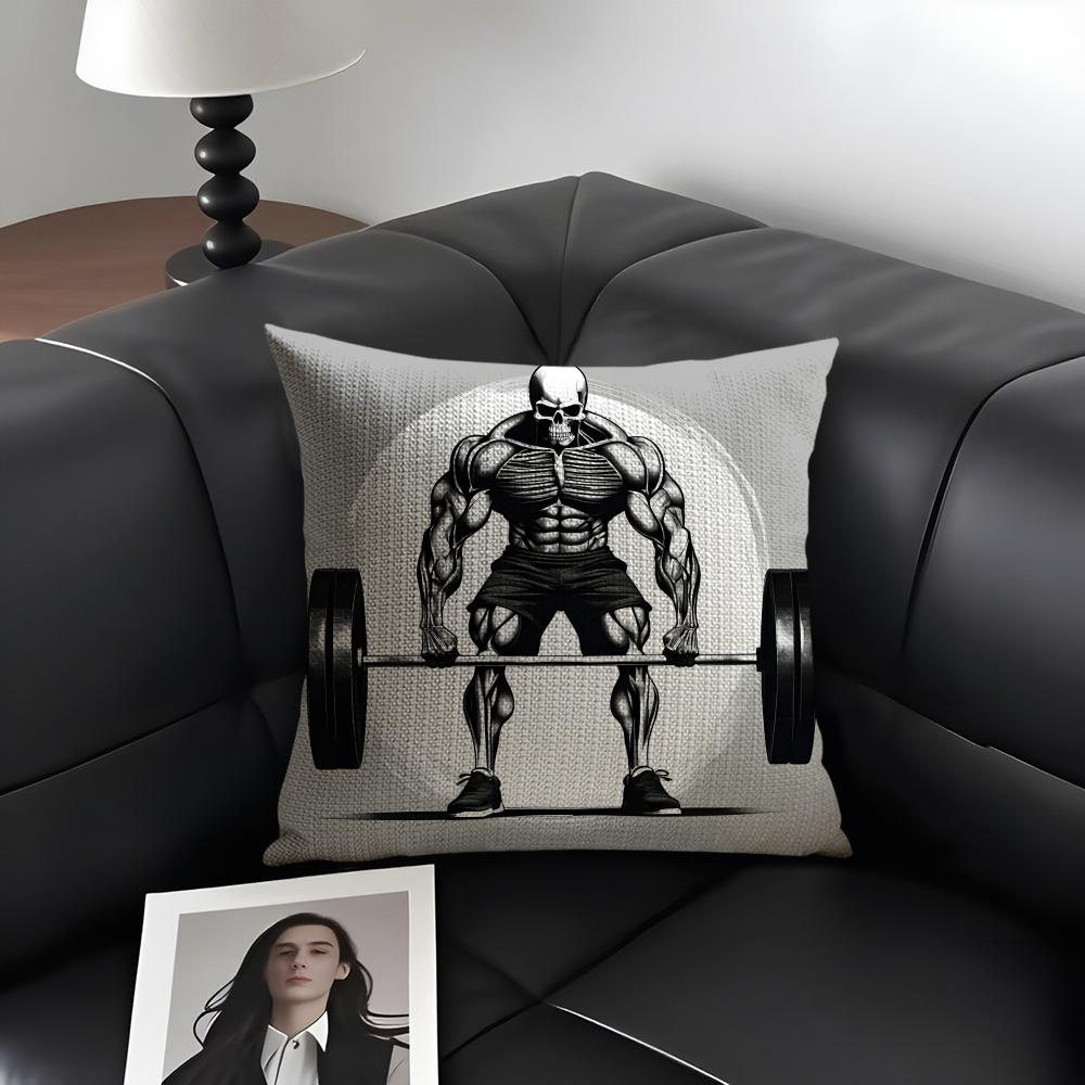 Gym Fitness Bodybuilding Cushion Cover Natural Linen Organic Fabric Double-Sided Printing Sofa Home Decor Gift Pillow Case