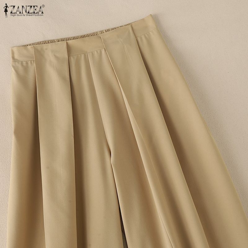 ZANZEA Women Classic Casual Solid Color Loose Wide Leg Pants