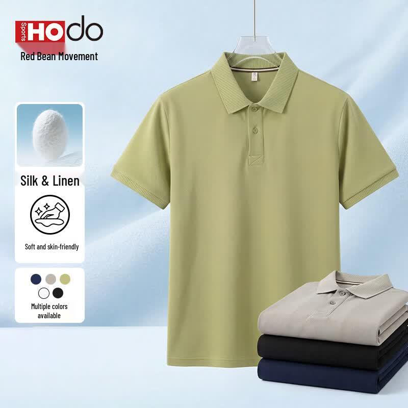 Men s Breathable Linen Blend Polo Shirt 3XL чёрный