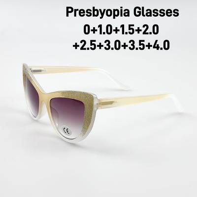 Luxury Designer Oversize Presbyopia Sunglasses Retro Women Cat Eye Ultra Light Neutral High Quality Reading Glasses Diopter +2.5