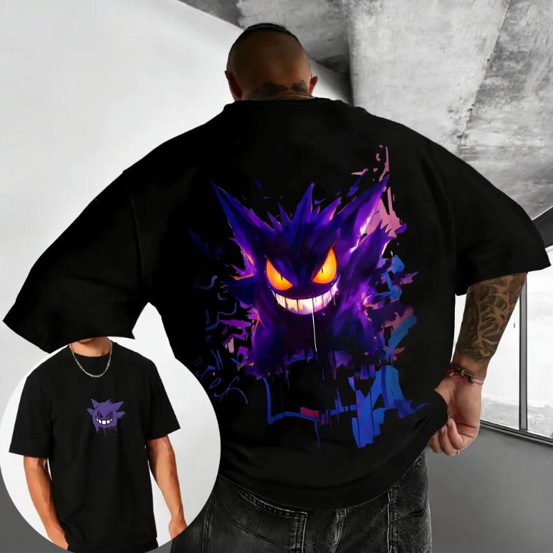 Pokémon Anime Pikachu Gengar Peripheral Printed Short Sleeved Mens and Womens Loose Sports Comfortable Cotton Couple Tshirt