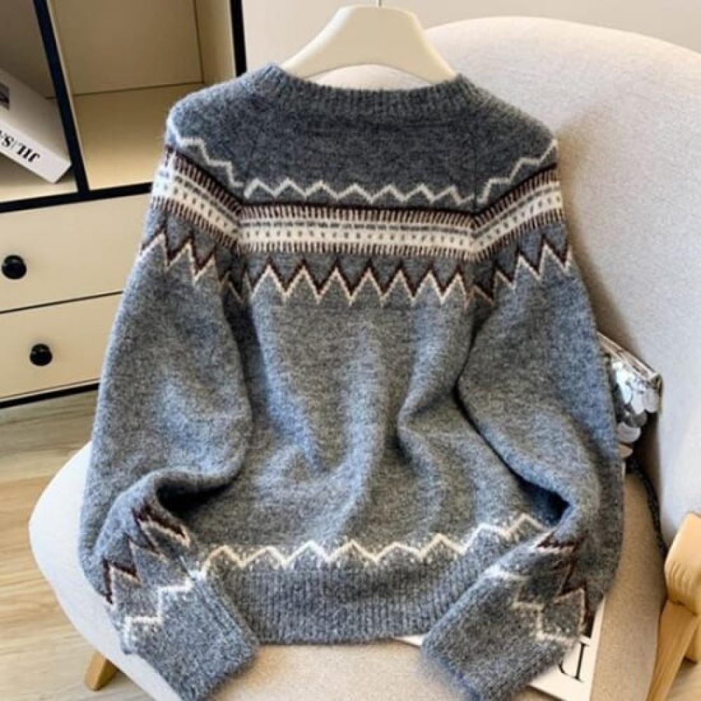 Navava Women Retro Pattern Warm Long Sleeve Knit Cardigan Nk3248