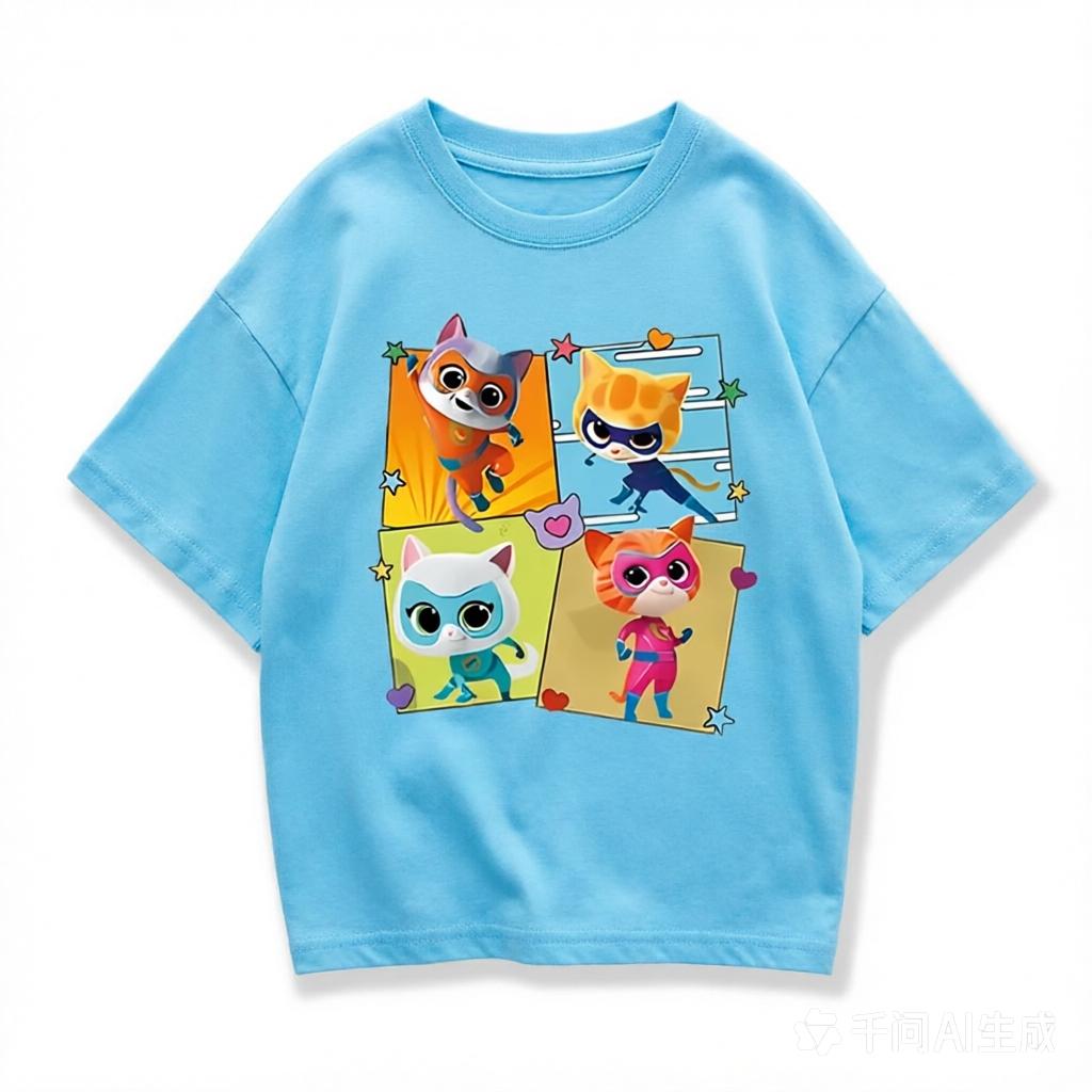 Letní Bavlněné Tričko pro Holčičky Nová Hra Super Koťátka Dětské Oblečení Tričko pro Batolata Kluci Krátký Rukáv Top 2~10 let