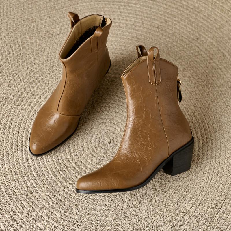 Women's high-heeled short boots autumn and winter new thick-heeled solid-color large-size ankle boots