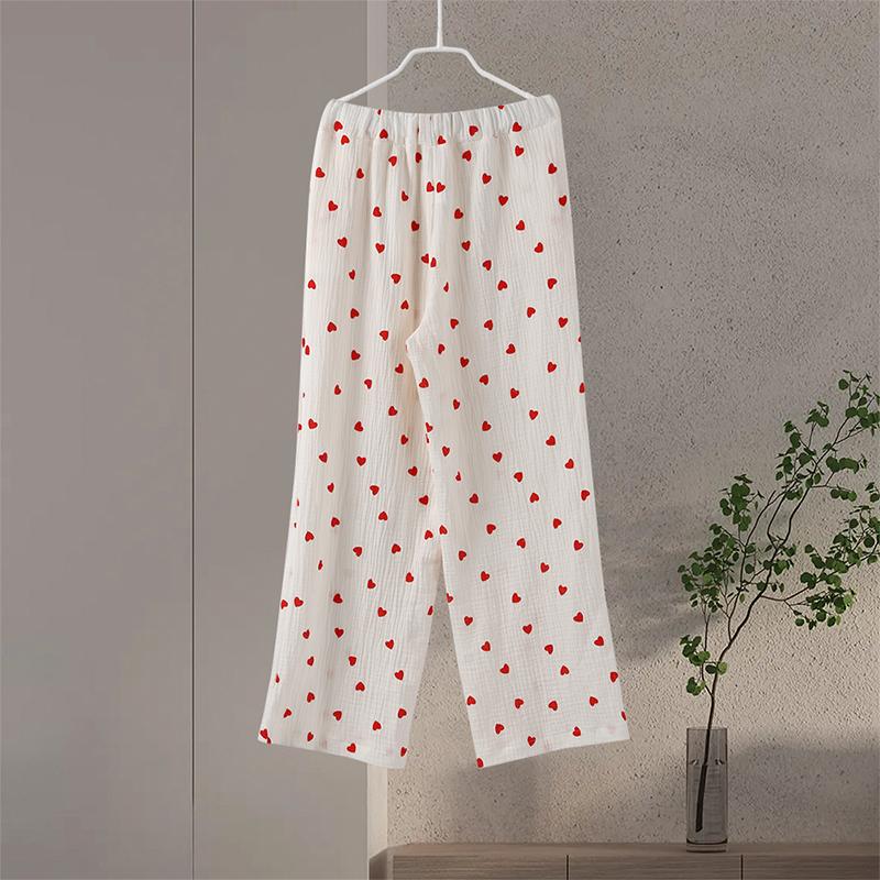 Baumwolle Pyjamas mit Liebesdruck für Damen, einreihig, mit Tasche, Neu in der Damennachtwäsche 2025, Frühling/Herbst, Revers, lange Ärmel, Damenkleidung