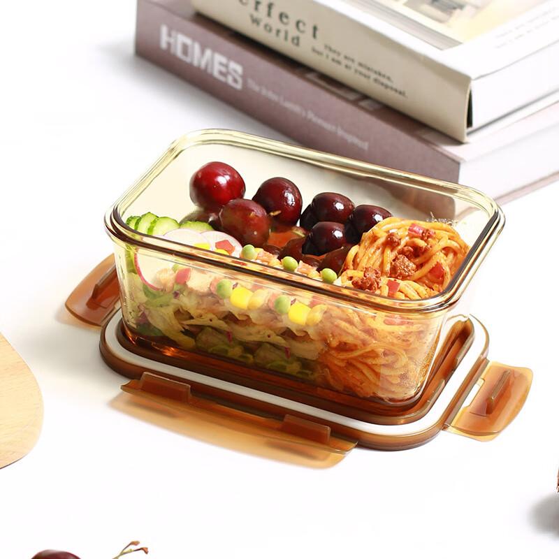 Demasi Heat-Resistant Glass Food Storage Container, Microwave And Oven Safe Lunch Box, Bento Box for Office Workers, Amber Heightened 1080+650+bag