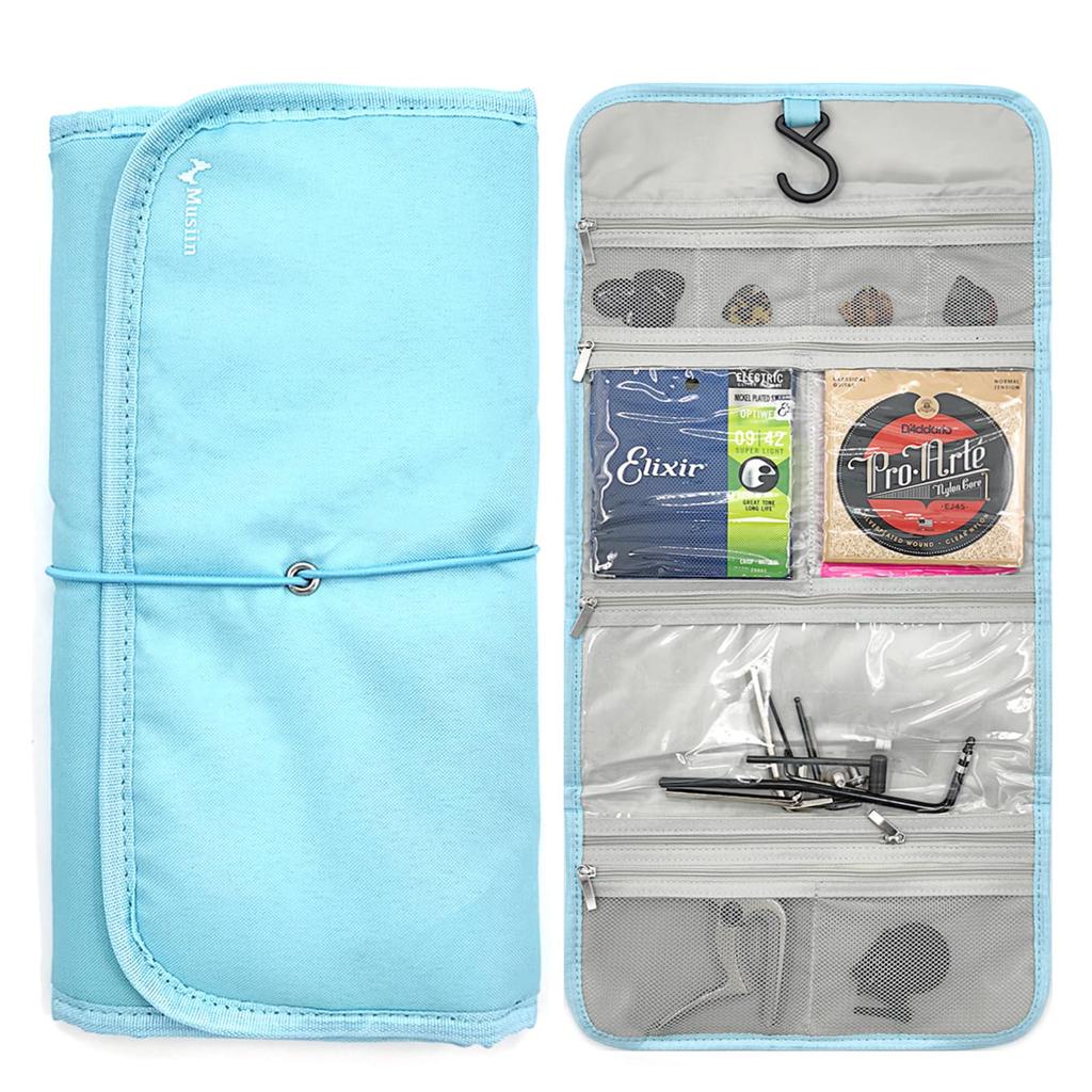 Musiin Guitar Accessory Organizer Foldable Easy Access Pocket Case for and String Holder Storage Bag, Picks, Straps, Capos, (Blue)