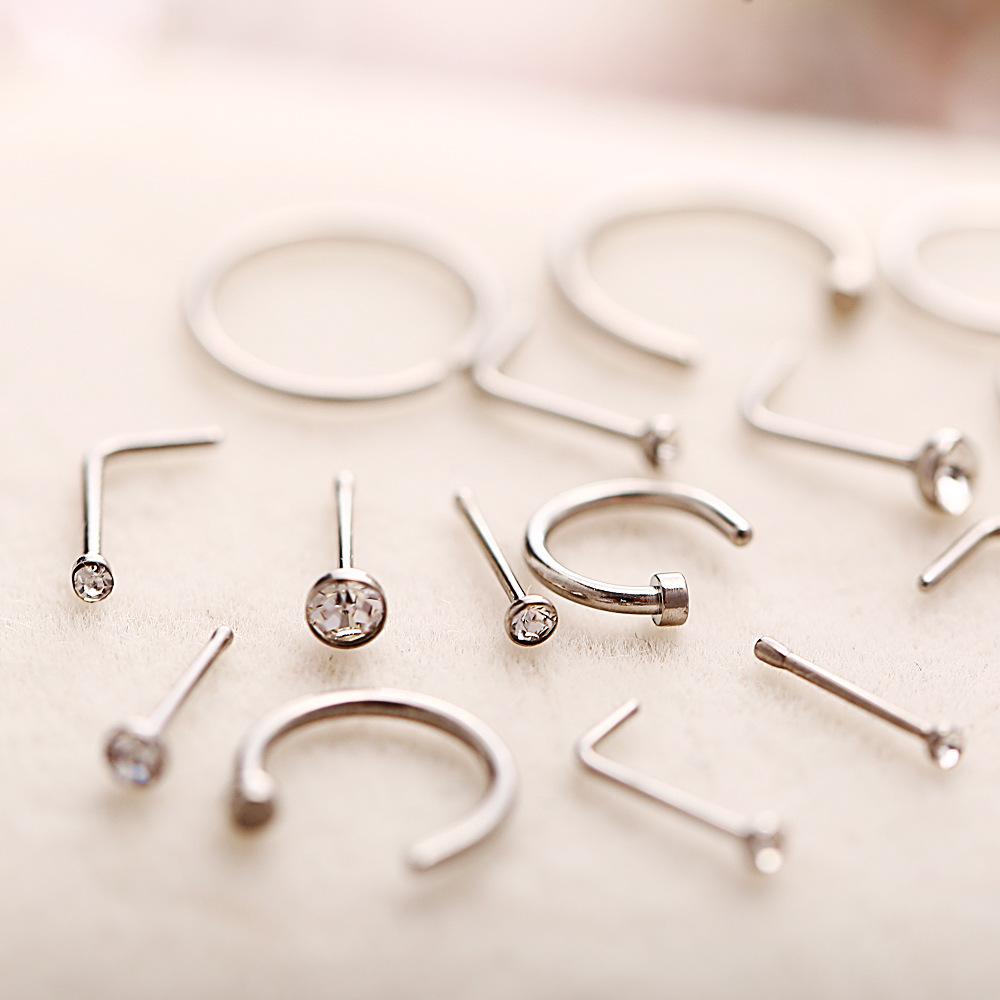 22pcs/set U Shaped Fake Piercing Nose Ring Stainless Steel Hoops Septum Rings Jewelry