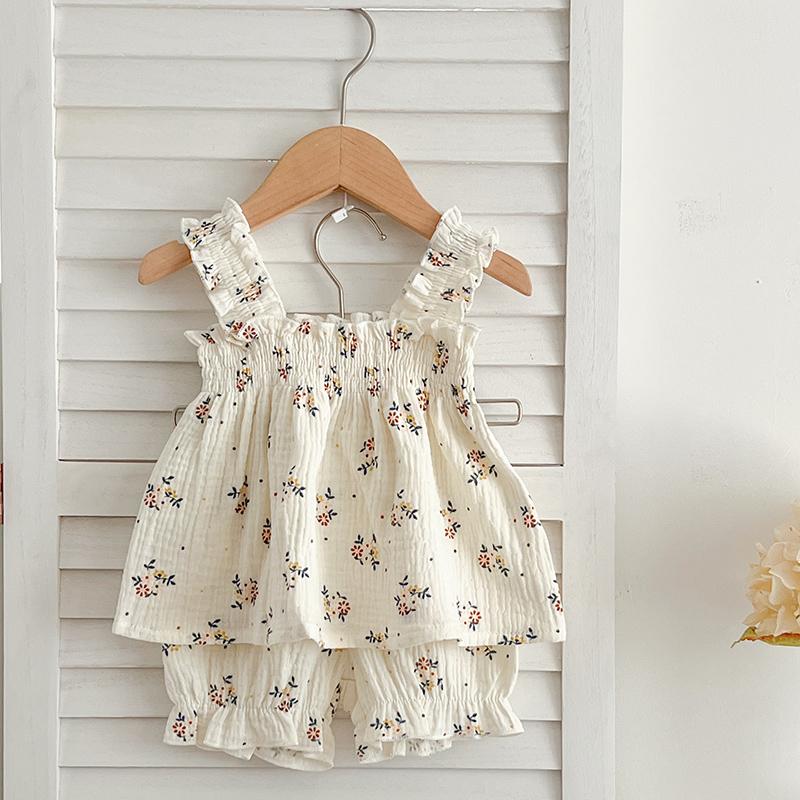 Summer New 0-3Yrs Baby Girls Clothing Suit Children Newborn Korean Style Short Sleeved Cotton Printed T-Shirt+Shorts Set