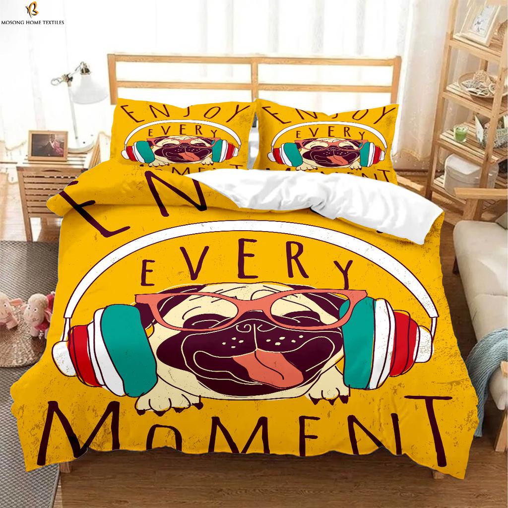 Kinderzimmer Bettwäsche Set Niedlicher Hund Cartoon Druck Bettbezug Kissenbezug Dreiteiliges Set Bequemer Bettbezug Geschenk