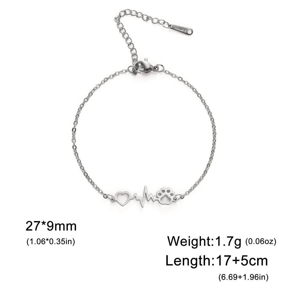 

My Shape Love Heart Cat Paw Charms Bracelets Stainless Steel Pet Animals Pendents Chain Bangle Fashion Jewelry Women Men Gifts 17cm
