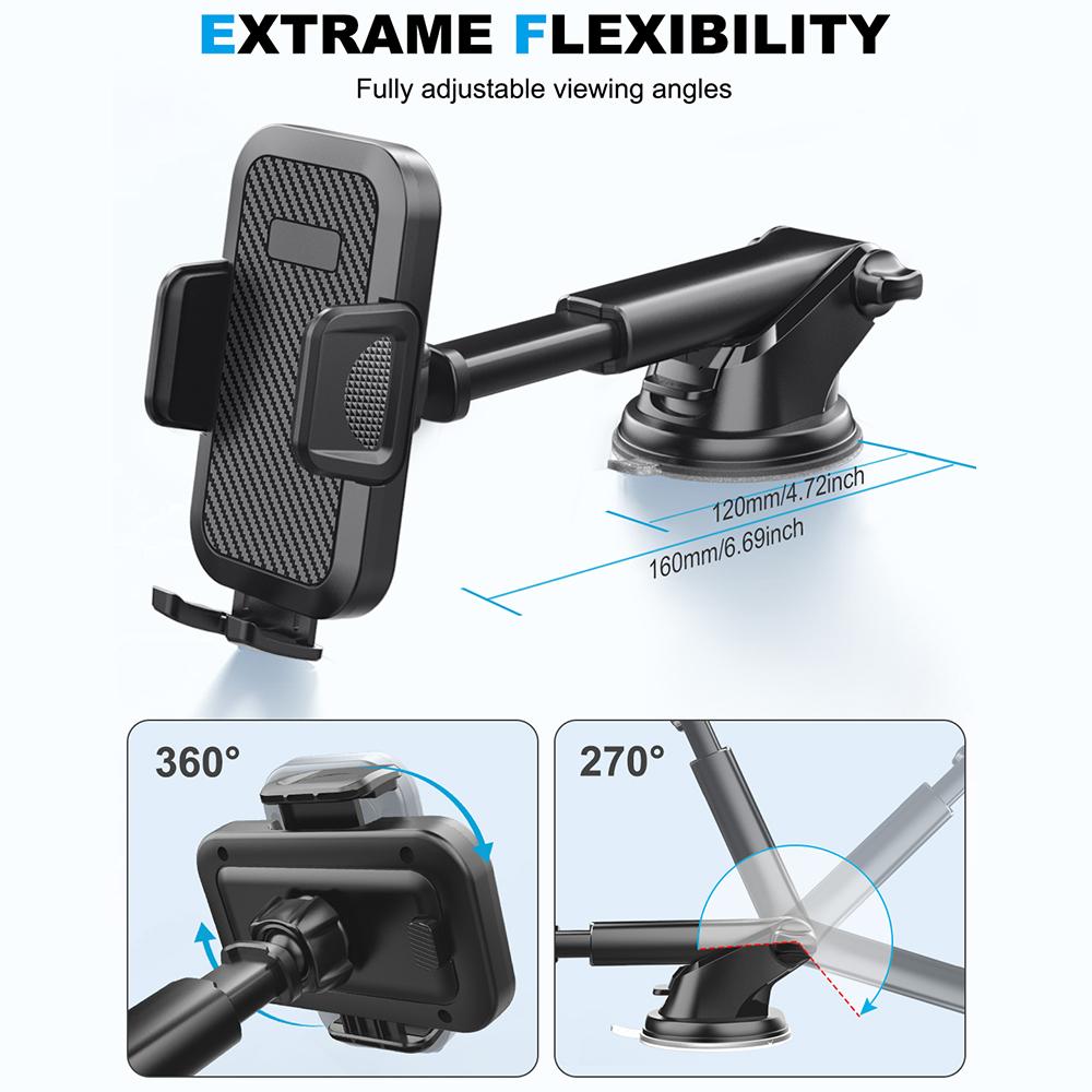 ML-200 Extendable Arm Phone Holder 360 Degree Rotation Suction Cup Mount Bracket for Car Dashboard/Windshield