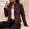 Women's clothing autumn and winter new suede solid color personalized lapel metal zipper jacket jacket