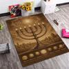Golden Menorah Star David Vintage Floral Frame Black Background Anti-slip Area Rug Living Room Bedroom Religious Holiday Decor Floor Mat