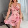 Women Sexy Floral Print Slim Fit Mesh Night Dress Fashion Casual Sleepwear