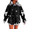 Ladies' Christmas Printed Bow Long Sleeved Loose Fitting Headband With Rope Hooded Sweatshirt Top