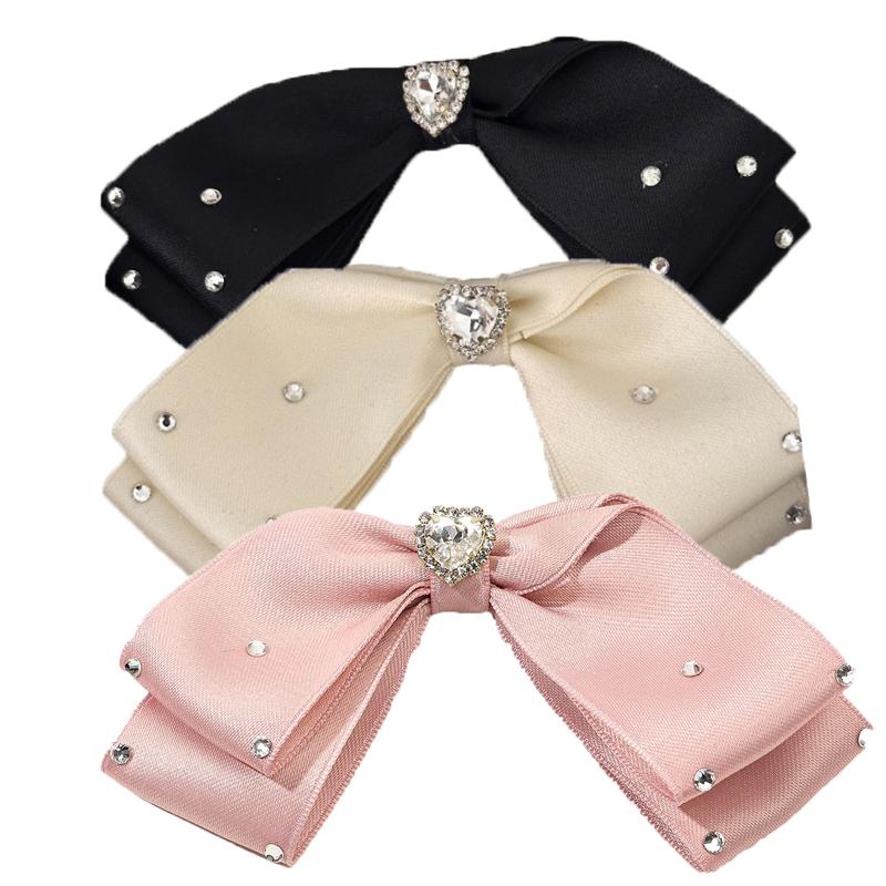 Fabric bow hair clip female love rhinestone gentle duckbill clip half tie hair hair accessories