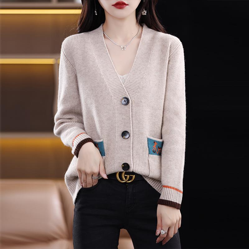 Damen V-Ausschnitt Wollpullover - Leichter Luxus, Vielseitige Freizeitkleidung für Herbst und Winter