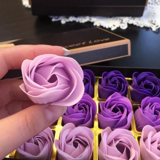 18 Peças/Caixa Flor Rosa de Sabão Textura Elegante Delicada Aparência Bonita Sabonete de Banho com Aroma Floral Caixa de Presente Rosa para o Dia dos Namorados