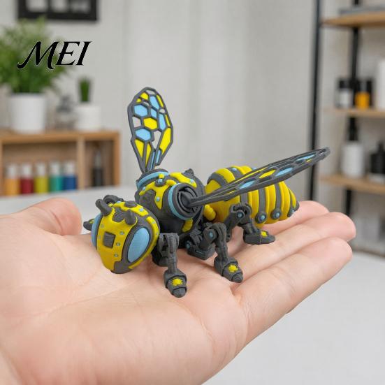 Collectible Bee Figure 3D Printed Mechanical Figurine, Hornet Ornament with Movable Joints, Articulated Wasp Desktop Model Fidget Toy, Insect