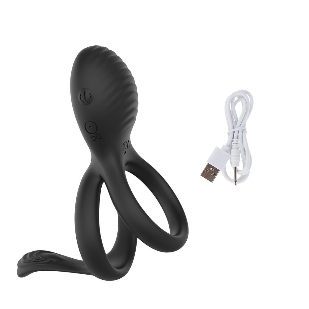 Male Dual Penis Ring Vibrator 7 Vibration Modes Remote Control Stretchy Ultra Cock Rings Erection Enhancing Sex Toy for Men