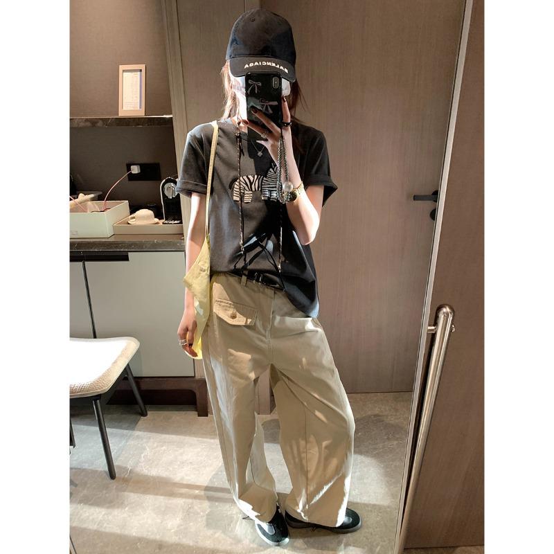 Mochie Spring Cartoon Zebra Embroidered Loose Fit T-shirt One Size серый