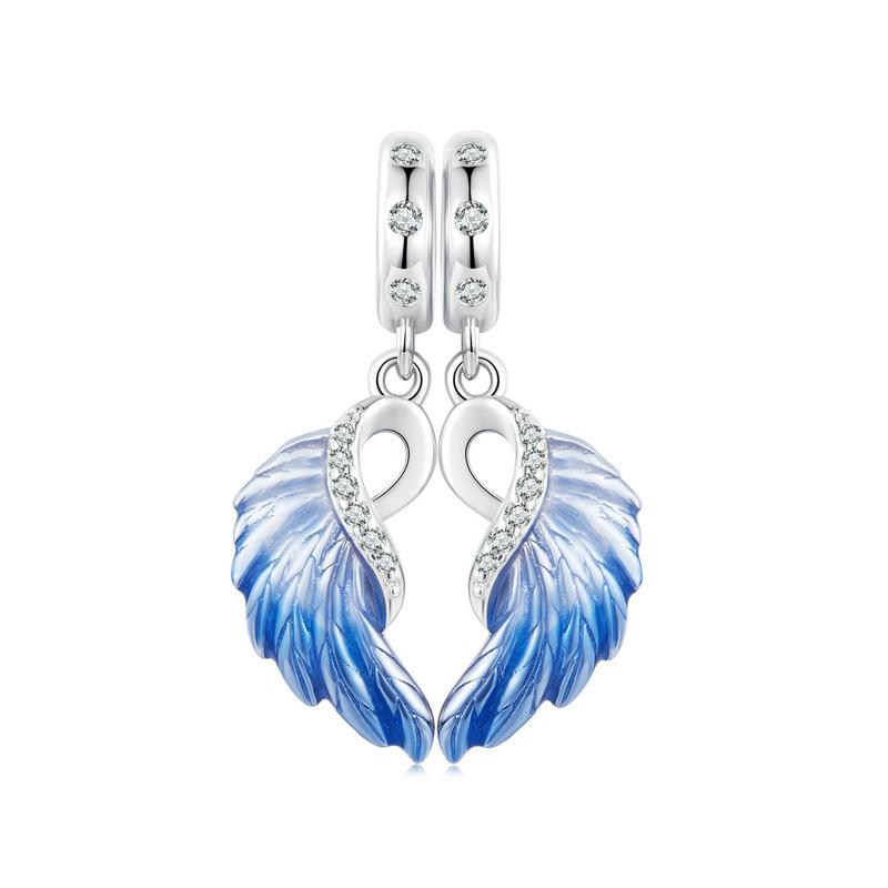WOSTU 925 Sterling Silver Rainbow Dream catcher Charms Pendant Blue Angel Wing Beads Fit Original Bracelet Neckace DIY Gift