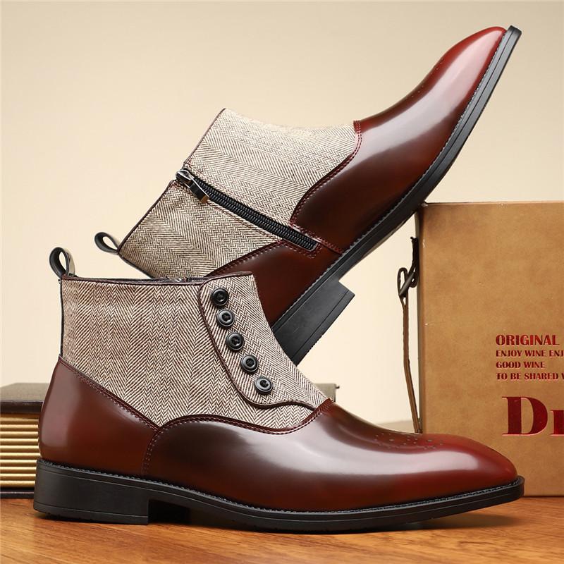 New Winter Fashion Mixed Color Patchwork Ankle Boots Men's Pointed Leather Casual Shoes Luxury Designer High Tops Zapatos Hombre