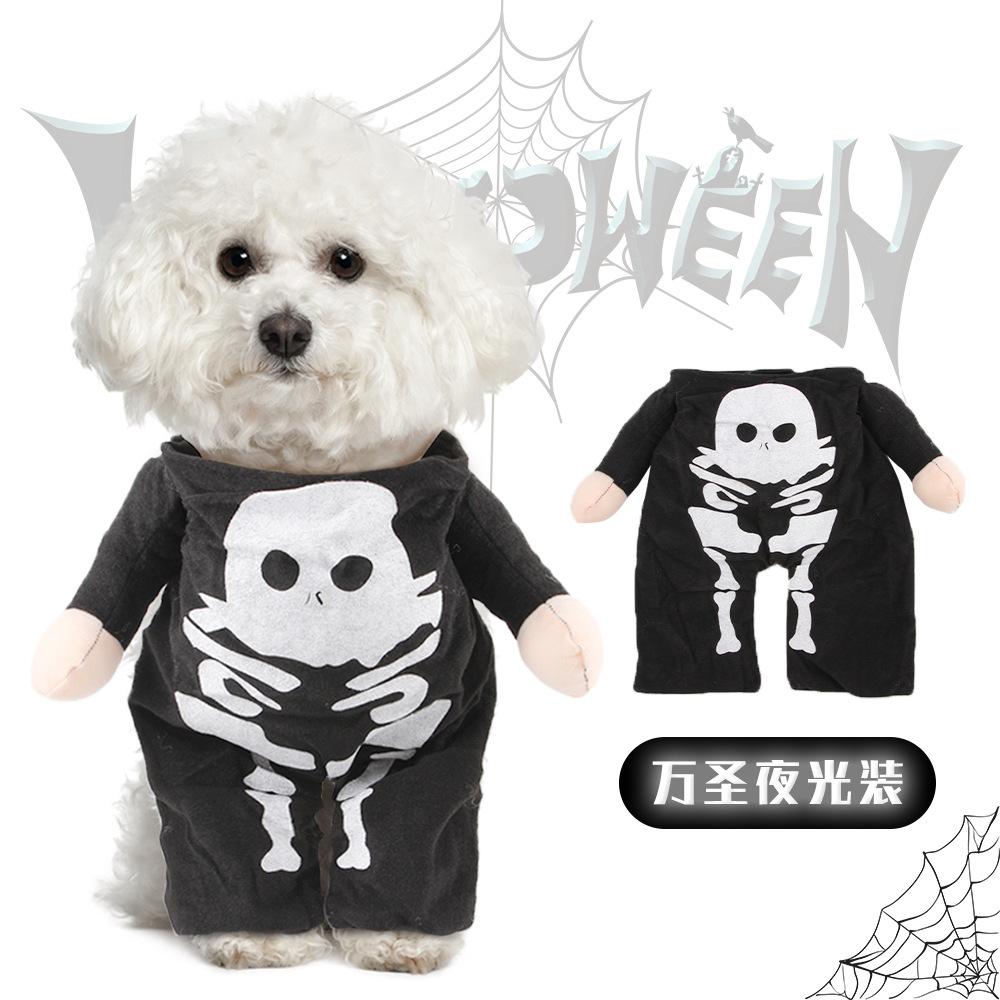 New Halloween Pet Clothes Photo Luminous Skeleton Upright Outfit Funny Skeleton Outfit Dog Transformation