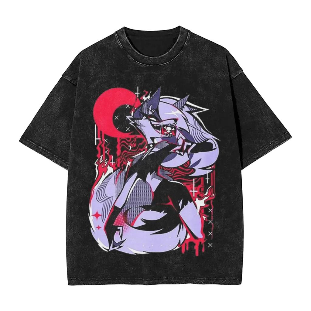 Helluva Boss Loona Divertente Grafica Stampata Retro Lavata Maglietta Uomo Donna Larga Casual Oversize Tee Streetwear Moda Cotone Top