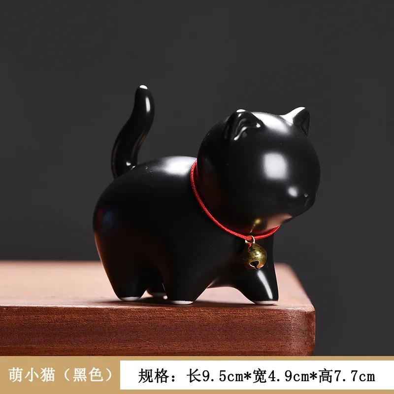 Ceramic Cat Sculpture Cartoon Bell Cats Tea Pet Teaware Accessories Home Office Teatable Micro-landscaping Decoration Pen Holder
