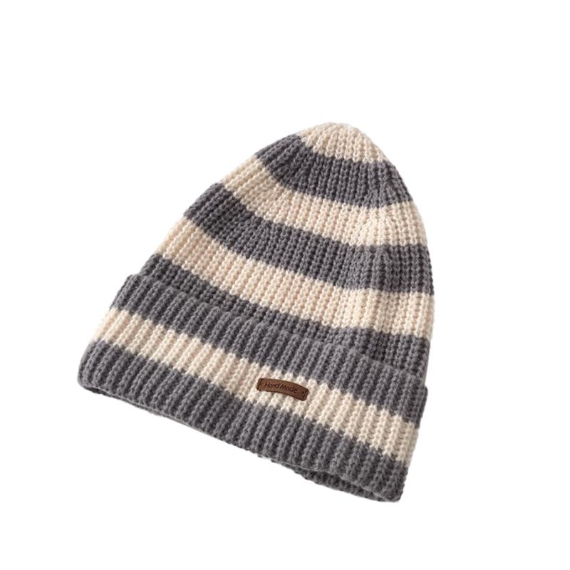 Winter Warm Hat Women'S Casual Stacked Knitted Beanie Men'S Hat Striped Hip Hop Unisex Women'S Beanie Fashion Pullover Hat