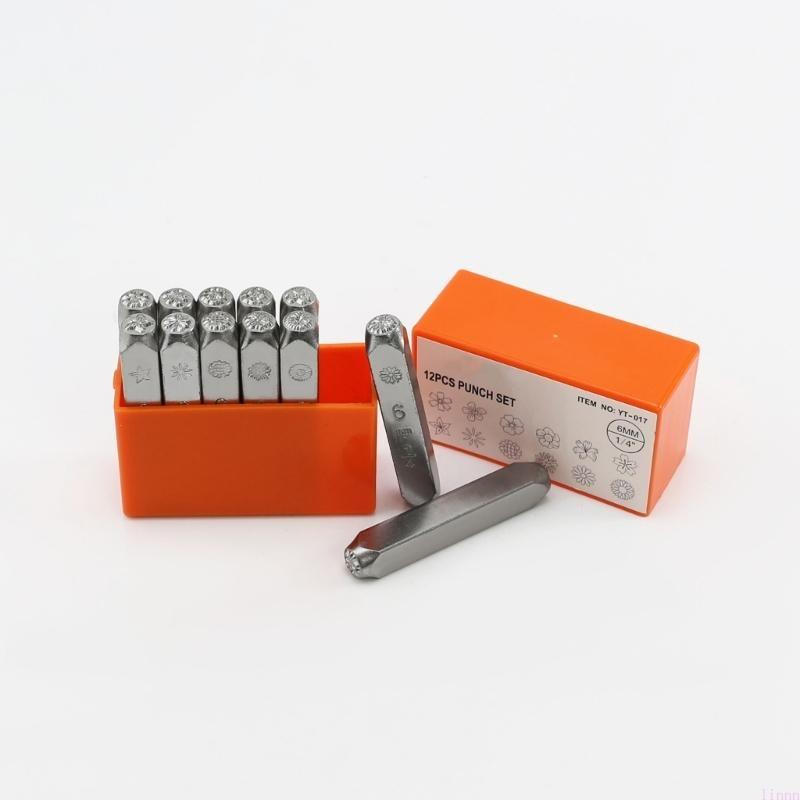 12 Stück Metallbuchstaben-Set 1/8” 1/4” Stahlblumenstempel-Set Stempelwerkzeug zum Prägen von Metall, Lederhandwerk
