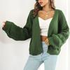 Women's Europe and United Soft Fashion Knitted Cardigan Casual Retro Wild Lantern Sleeve Sweater Loose Solid V-neck Long Sleeve Jumper Cardigan