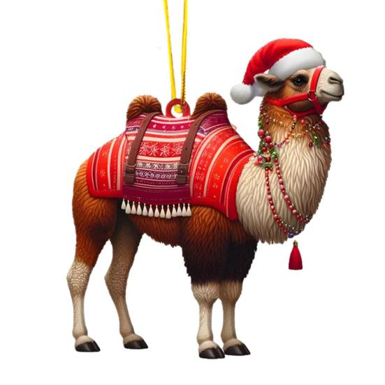 Christmas Ornaments for Tree Acrylic Cartoon Animal Car Rear Mirror Hanging Charm 2D Flat Cat/Dog/Bear/Rabbit Pendant for Tree Auto Interior Accessory