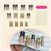 Coffin Press On Nails Long Square Fake Nails French Tip Glue On Nail with Gold Designs Reusable False Acrylic Nails Full Cover Stick On Nail for Women