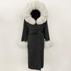OFTBUY Winter Women Coat Real Natural Fox Fur Hooded Detachable Collar Double-faced Woolen Jacket Long Casual Elegant Overwears