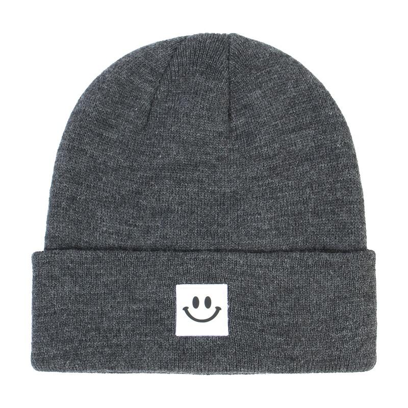 Smiling Face Label Hat Women's Solid Color Knitted Hat Outdoor Leisure Baita Warm Woolen Hat Men's Winter Hat