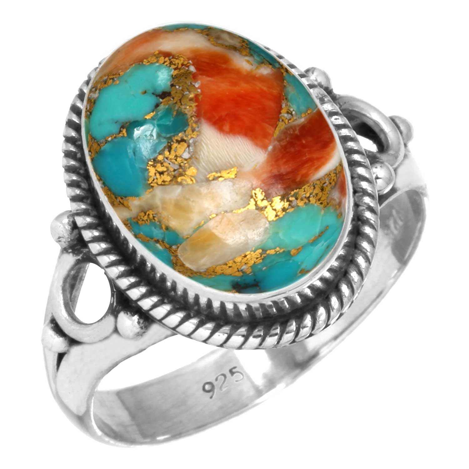 

Кольцо из стерлингового серебра 925 пробы, женское, с драгоценными камнями, ювелирные изделия ручной работы, подарок на День дружбы, мукаит, монтанский агат, моховой агат, колючая устрица, родонит, глаз Шивы 7