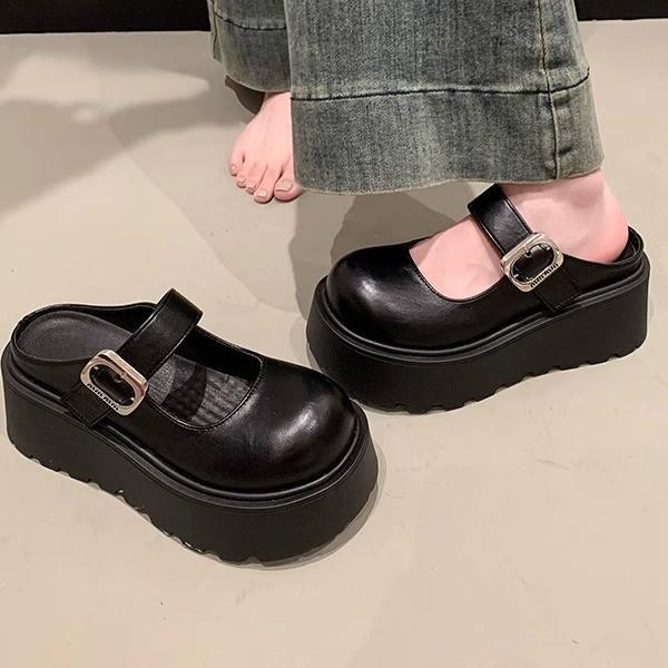 Height-increasing thick-soled bag head half slippers women's outer wear 2025 spring and summer new super fire French Mary Jane cool slippers muffin