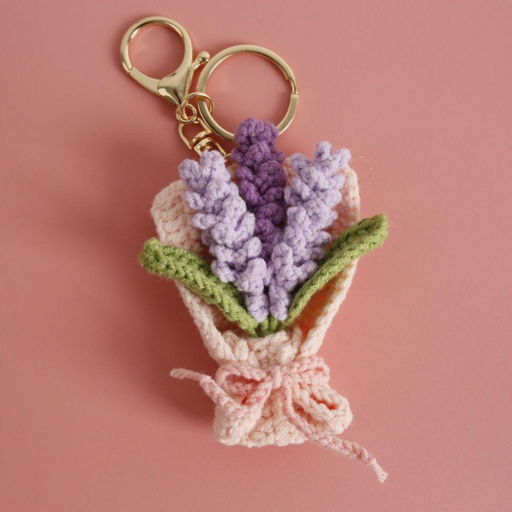 Flower Keyrings Crochet Keyrings Handmaking Bouquet Keychain Creative Knitted Flowers Backpack