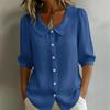 European and American design sense niche commuter linen new spinning shirt short sleeve loose v-neck women's summer
