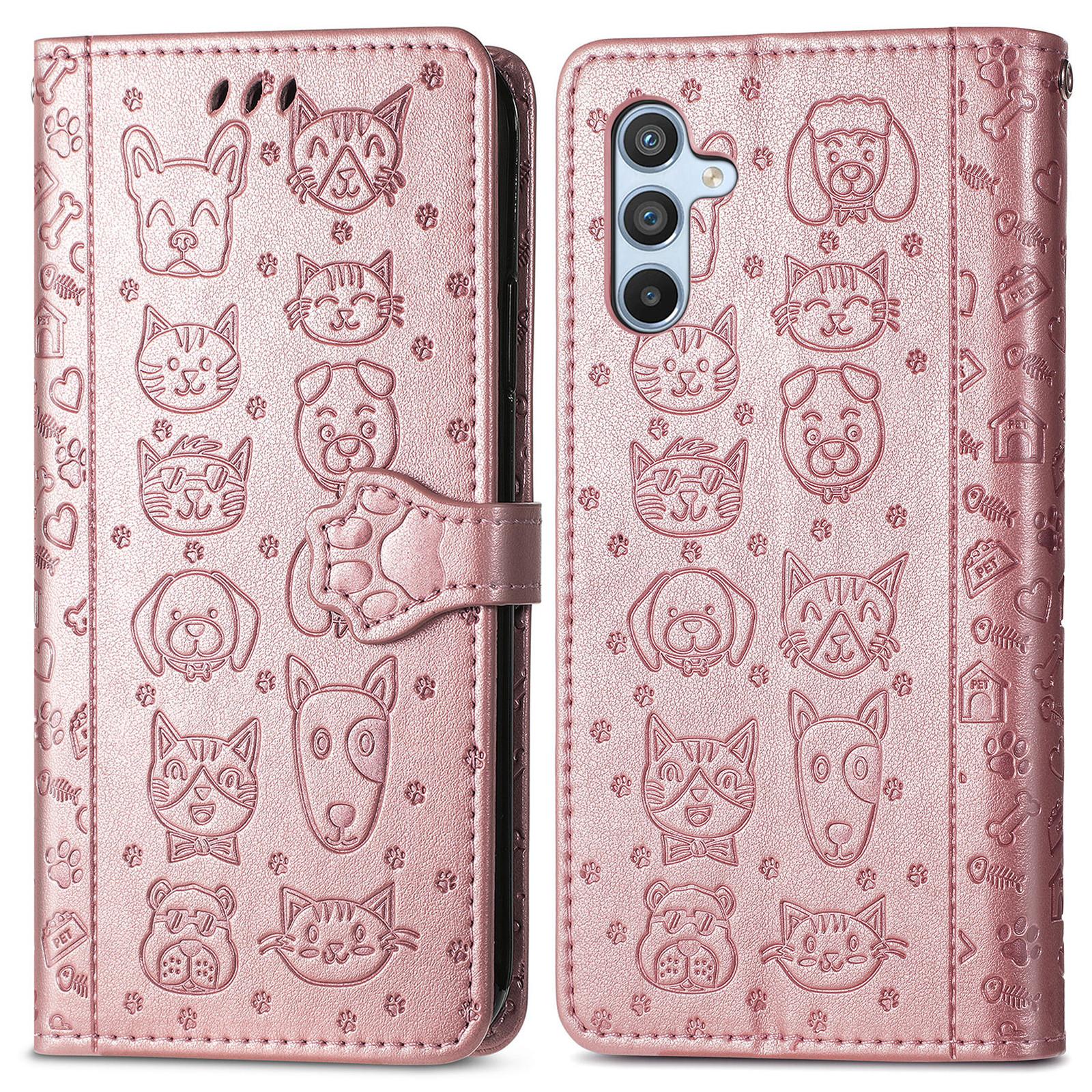

For Samsung Galaxy A36 5G Case Leather Wallet Flip Phone Cover Cute Cat Dog Pattern Rose Gold