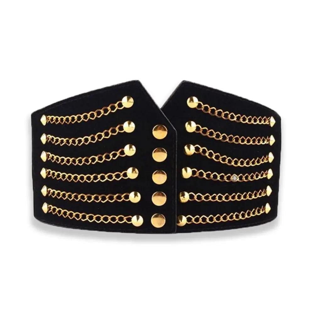 Stretchy Elastic Chain Rivet Corset Belt Punk Style Elastic Waistband Casual Wear чёрный