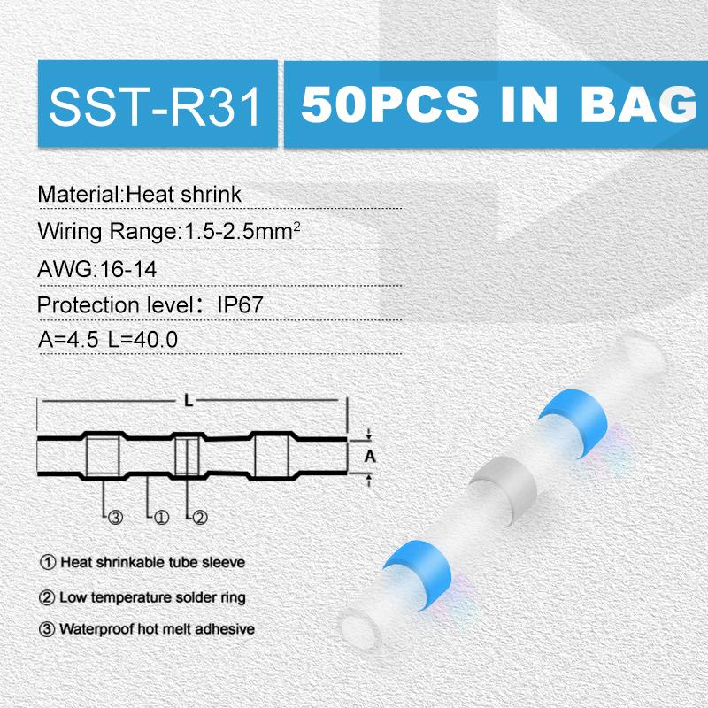 Solder Ring Terminal 50pcs Mount Solder Ring Heat Shrink Intermediate Connection Terminal Heat Shrink Tube Terminal