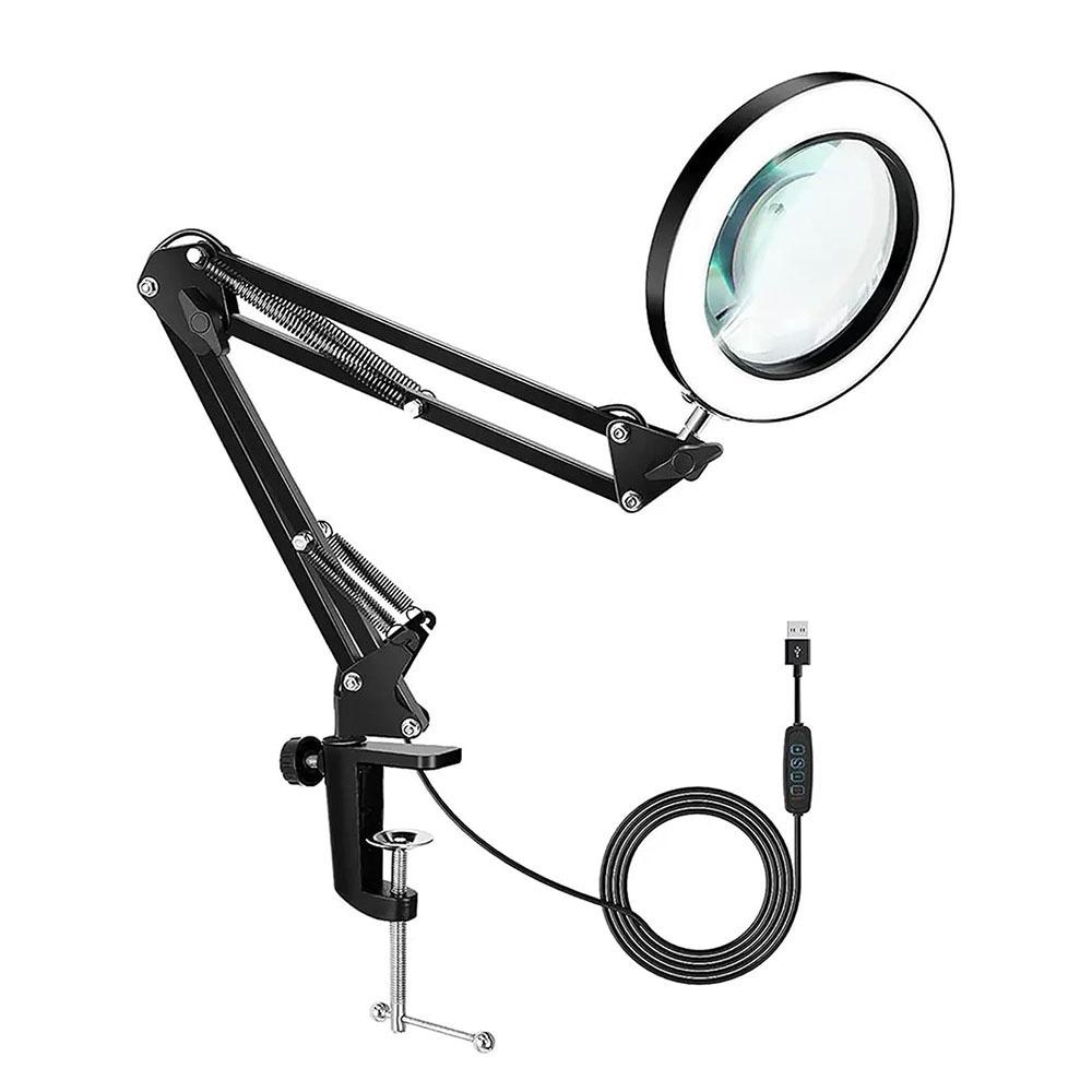 10 Brightness Levels Desk Lamp Adjustable Folding Arm Lamp Magnifying Glass Light  Office Use