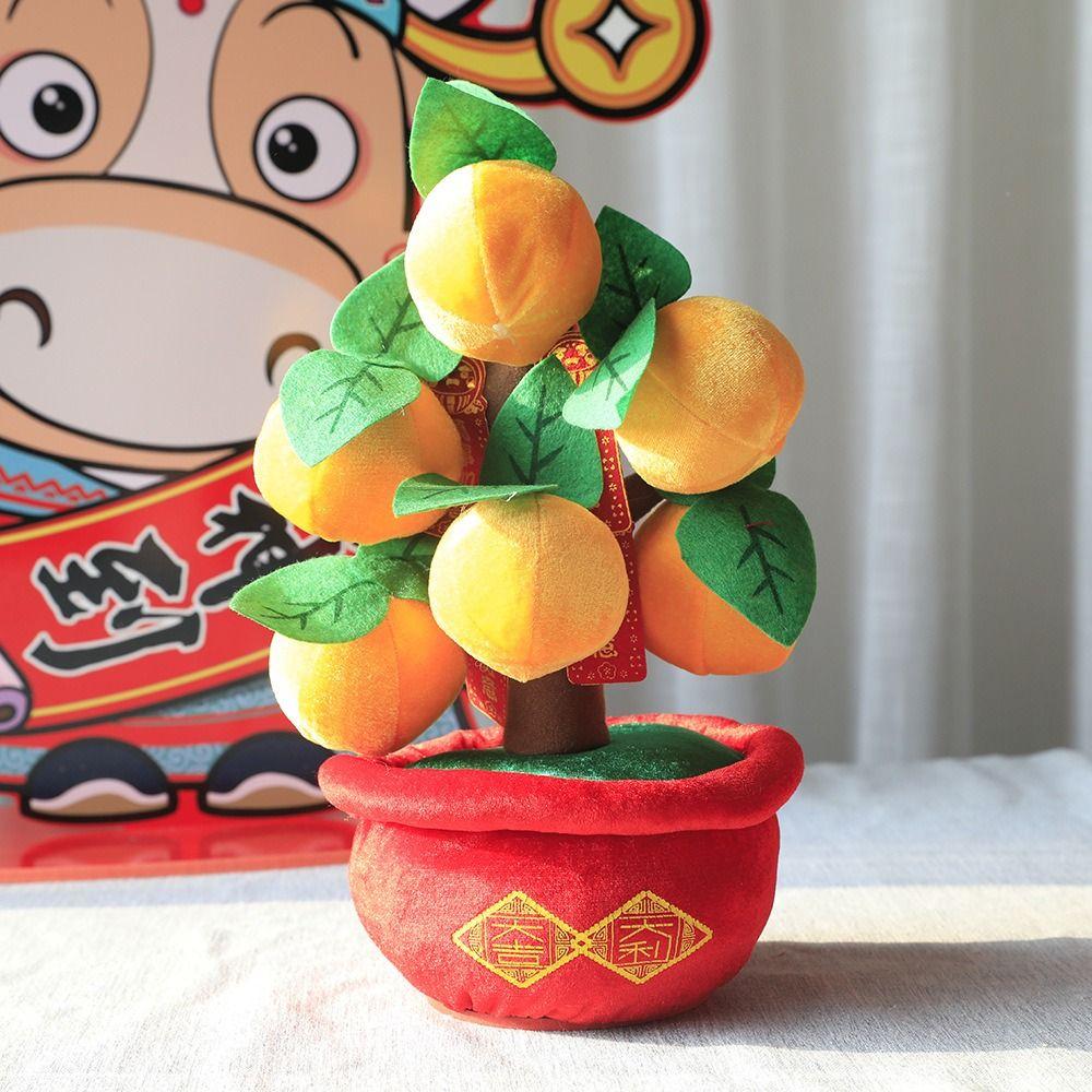 Peach Blossom Tree Pot Realistic Peach Fruit Tree Simulation Plush Orange Tree Potted Orange Tree